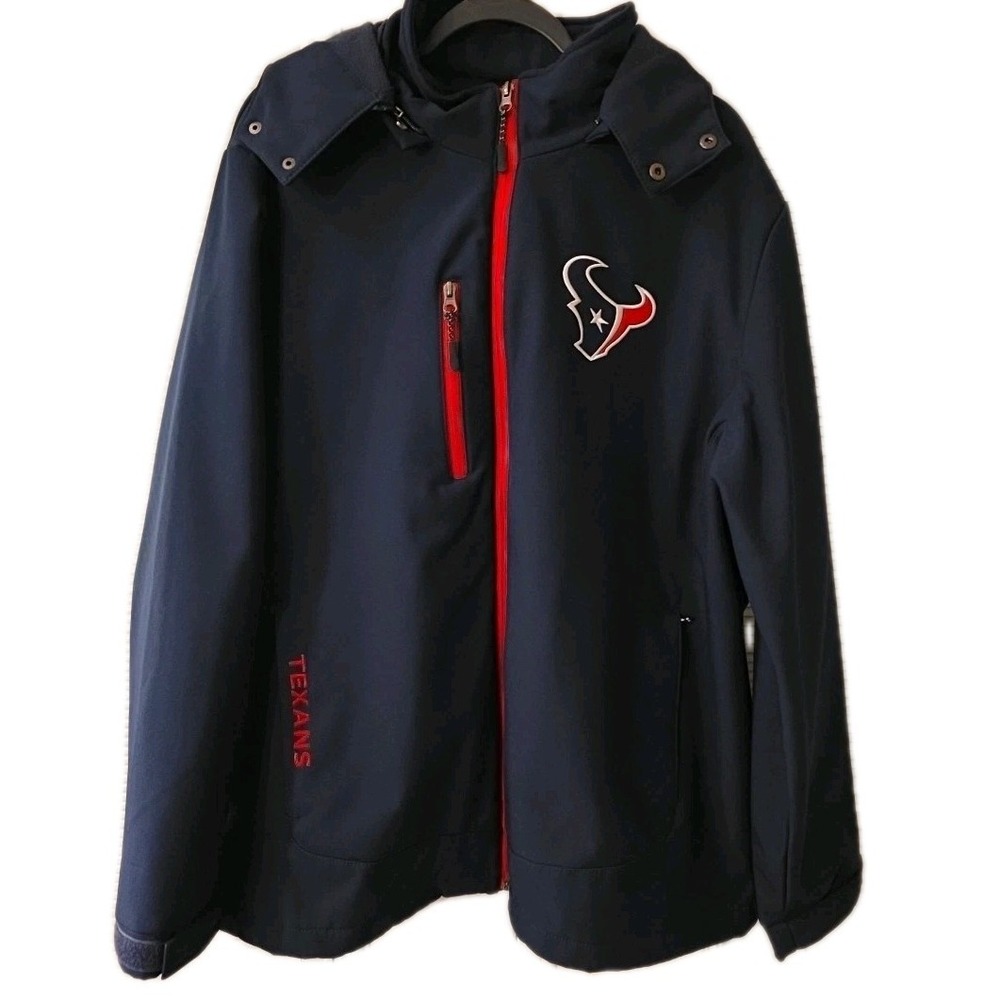 HOUSTON TEXANS 3 Layer Soft Shell Hooded Coat Embroidered Logo Size XL EXCELLENT